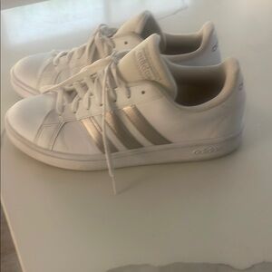 Adidas Classic White and Silver Striped Sneakers